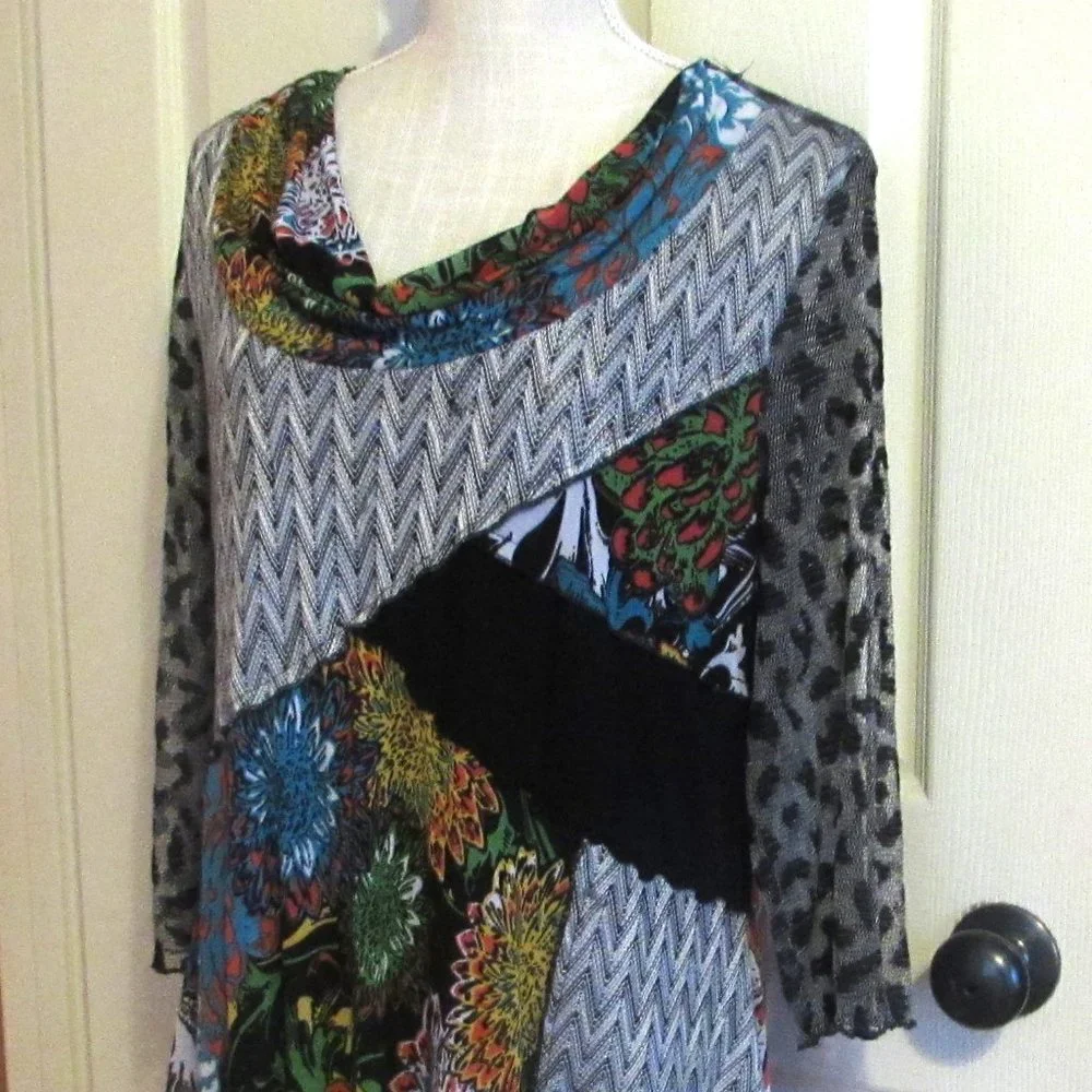 MULTIPLES Colorful Patchwork Top  Size XL